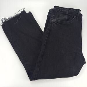 Zara Logo Straight Leg Distressed Hem Black Denim Jeans Women's Size 12